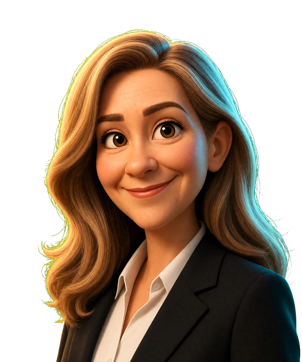 Illustrated portrait for the Codie Sanchez seat. AI simulation, not a photo.